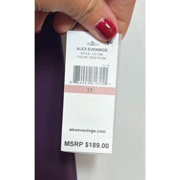 Alex Evenings Faux Two-Piece Cocktail Dress Deep Plum Lace Chiffon Dress Size 12 - Picture 11 of 11